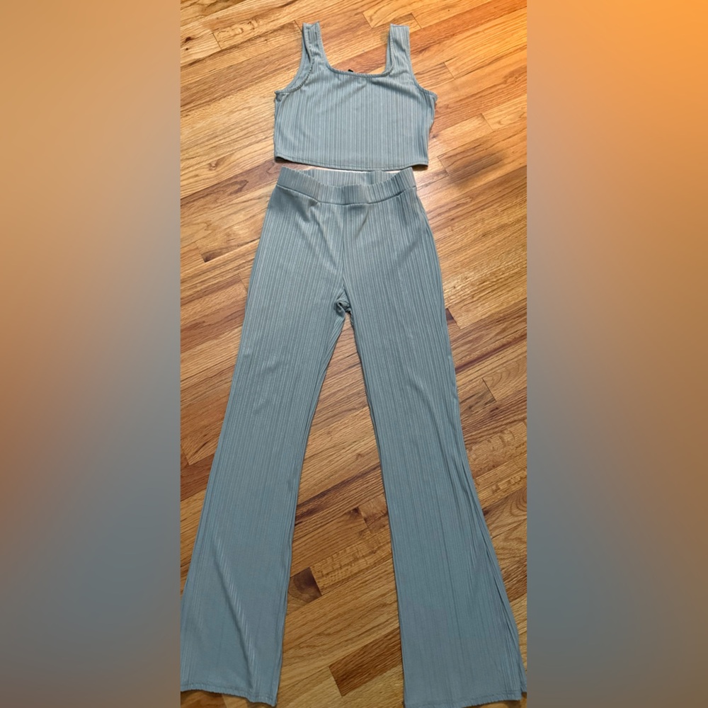Fashion Nova Ribbed Green 3 Piece Lounge Set